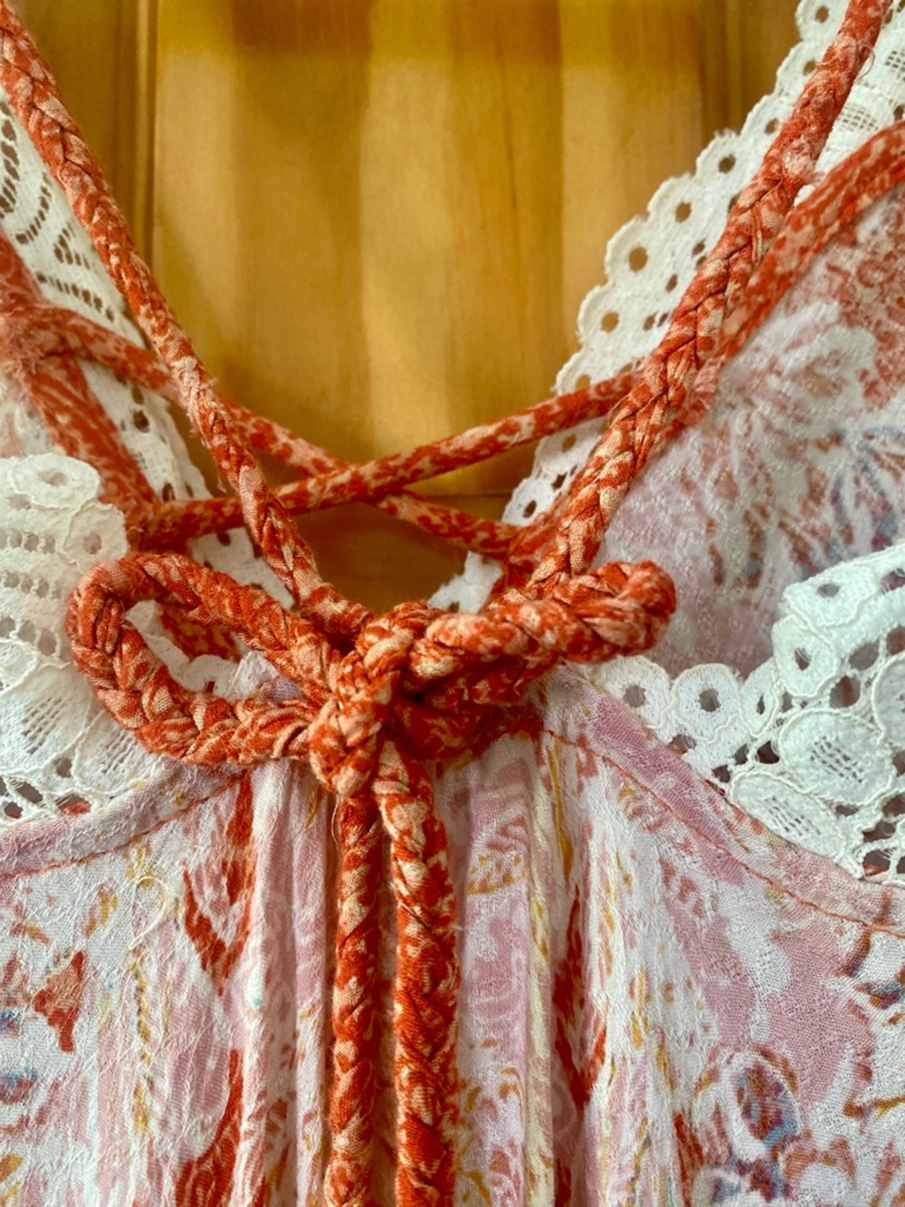 Free People Intimately Floral Lace Trim Slip Dress Orange Boho Babydoll Mini S - Picture 7 of 14